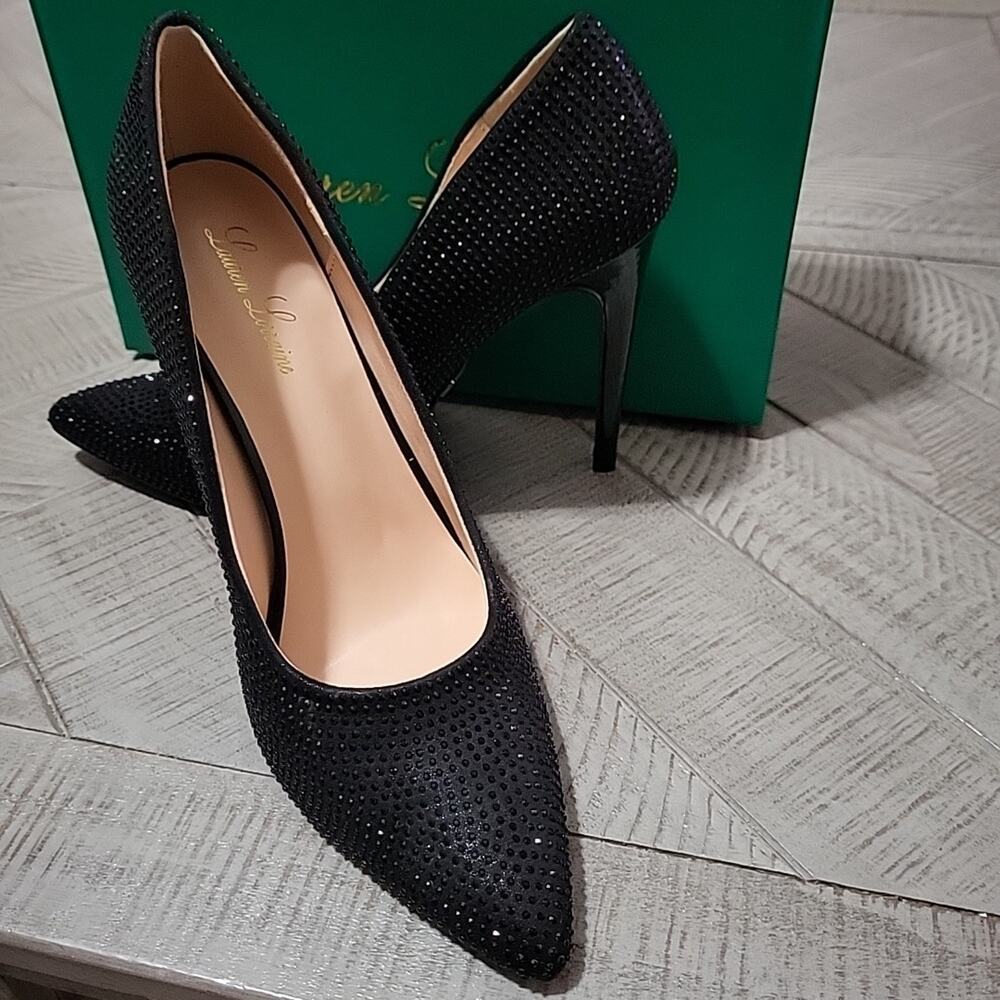 Lauren Lorraine Heels Black Pewter Rhinestone NIB Stiletto Pumps - Picture 2 of 10